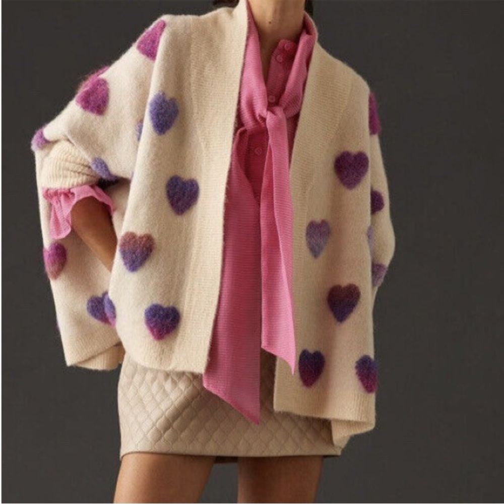 Anthropologie Rare Ombre Heart Cropped Kimono Cardigan - Picture 2 of 7